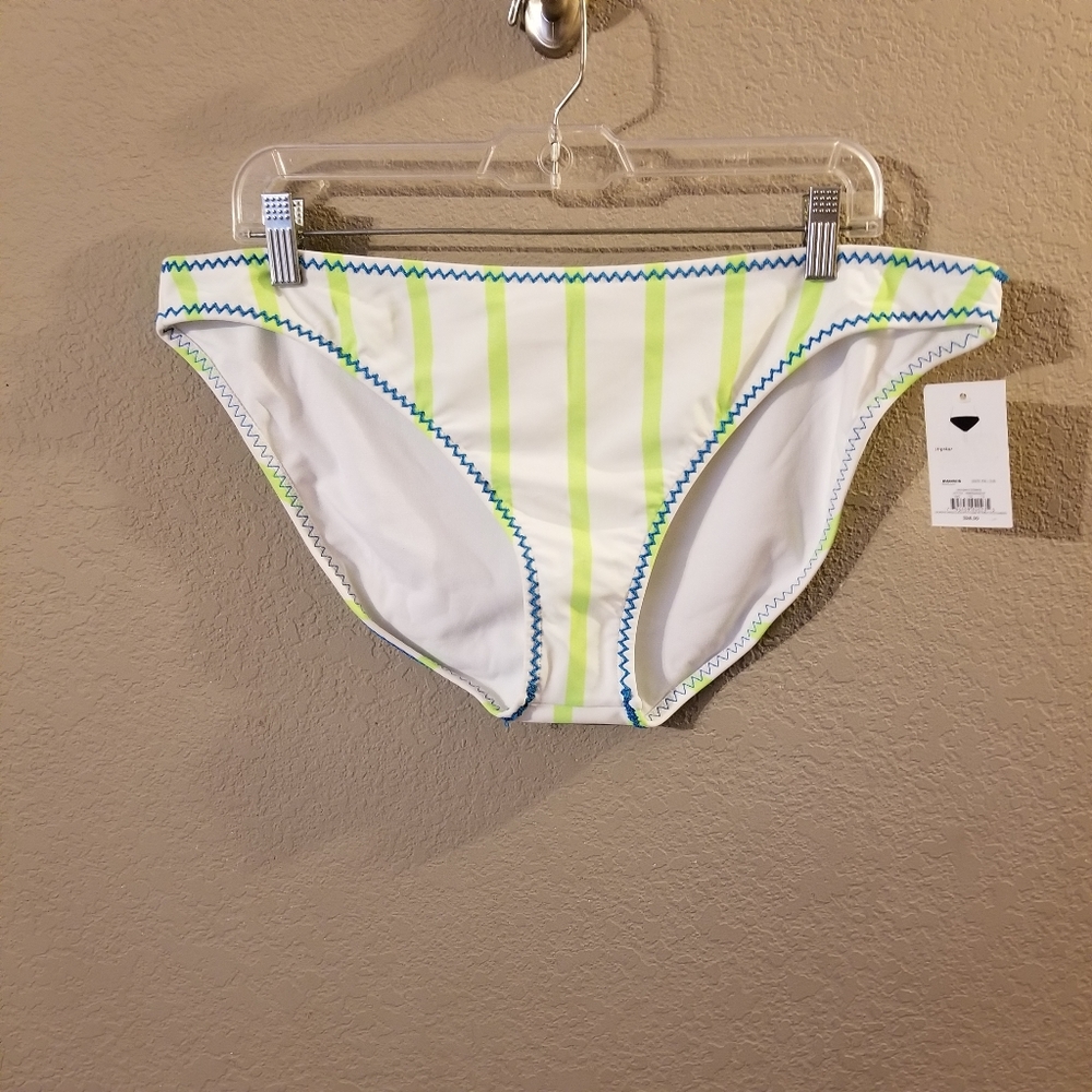 SO Juniors New Green/White Kiwi Stripe Slight High Leg Swimsuit Bottoms Size XXL